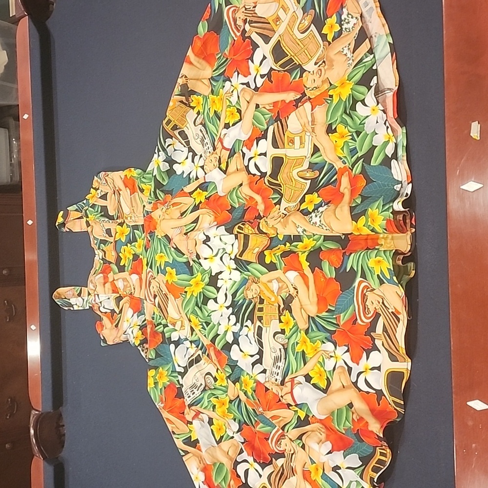 NWOT Belle Poque Summer Dress Bold Print Pin Up Girls Hibiscus Island Sz Med - Picture 4 of 12